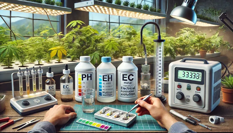 EC-Wert und pH-Wert Messung in der Hydroponik mit Flüssigdünger.